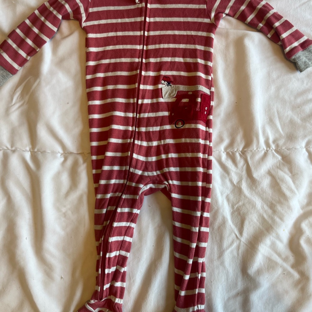 Fire truck and dog striped pajamas with footies